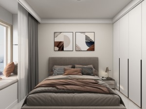 卧室选用颜色光泽较为温暖的瓷砖，创造出了一种温馨的氛围，给人一种舒服安静的感觉。