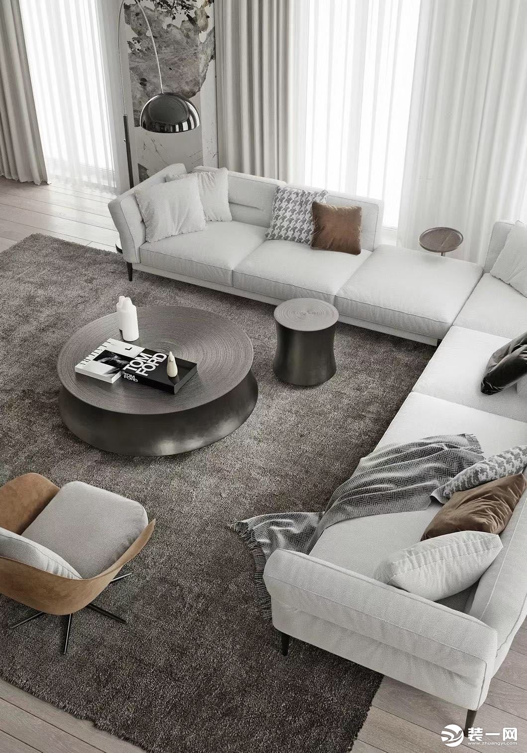 沙发区域运用黑白灰增加层次感