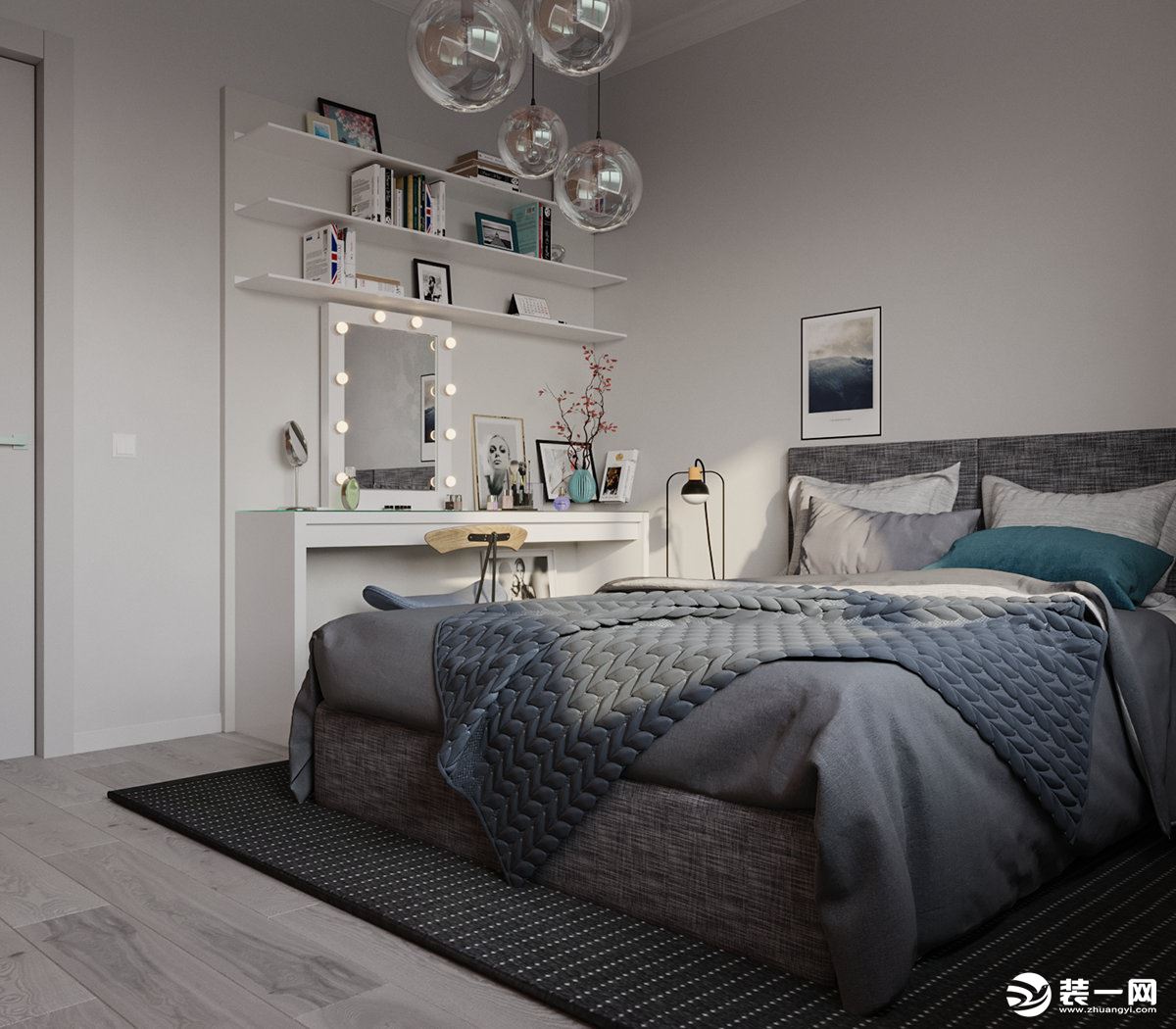 北欧风格设计的卧室总是包裹感强烈。环抱的感觉非常温馨，让人不禁想钻进床里舒舒服服的睡上一觉。贴心的明