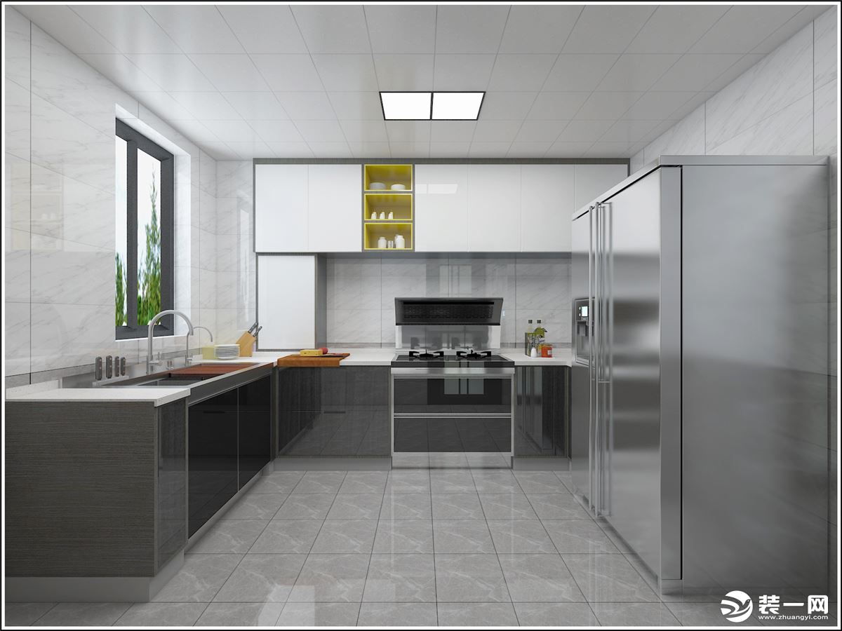 厨房、卫生间地面采用300*600+300*300防滑砖满铺