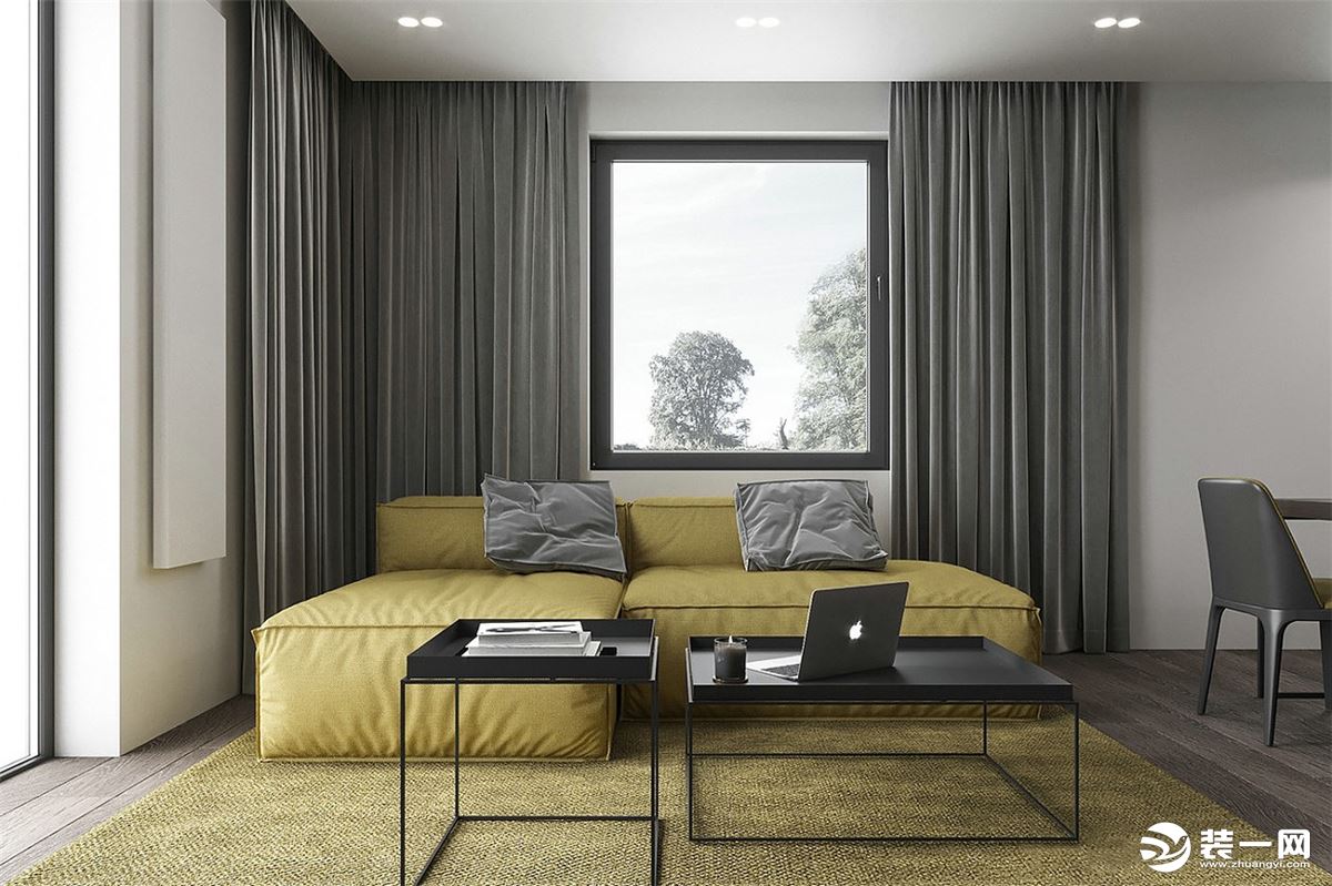 客厅：高级黑+柠黄色，质感十足的客厅空间。