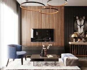 客厅白色的毛毯，与空间的整体风格相搭配，旨在提升房间的豪华与温馨感。