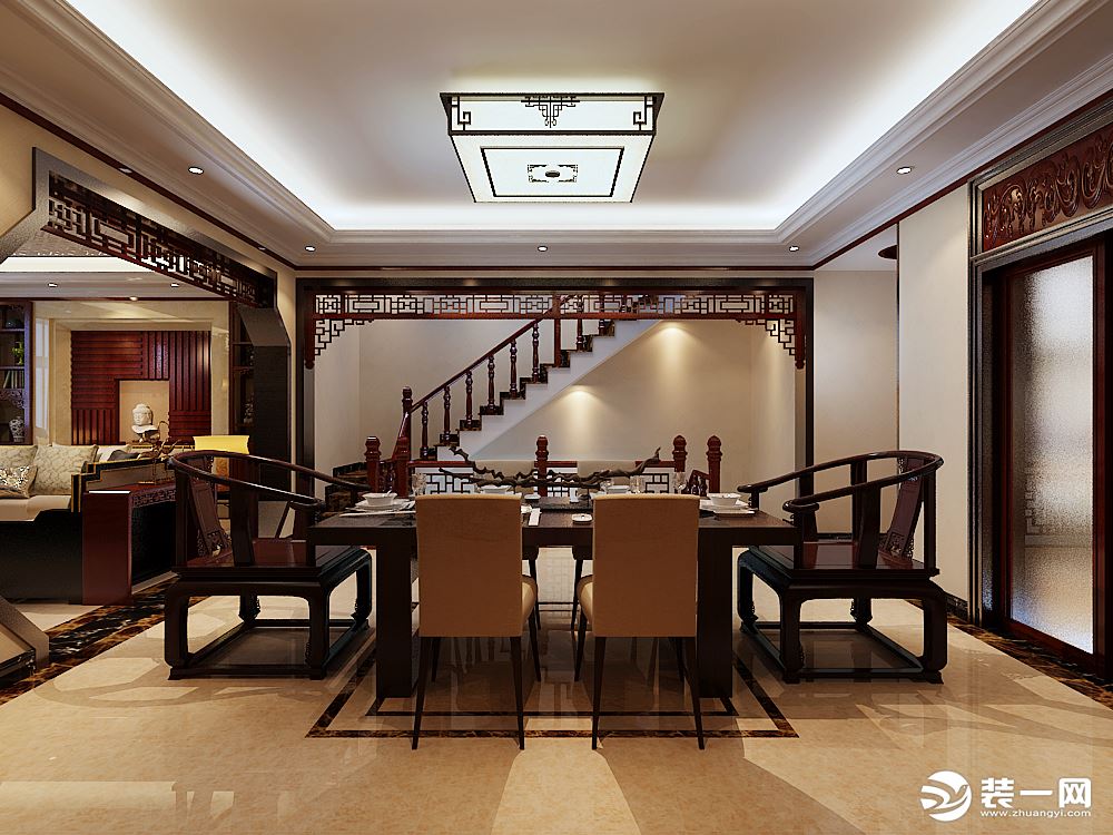 河北大图装饰江南新城新中式设计案例餐厅