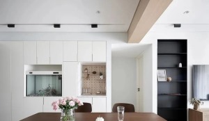 【红杉树装饰】98㎡现代原木风格新房装修，多功能组合柜+餐厅一体化设计