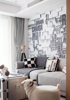 【红杉树装饰】80㎡现代简约风格，沙发背景墙太酷了！