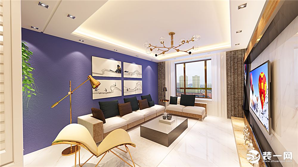 沁香华庭J46000硬装现代风格两居室客厅