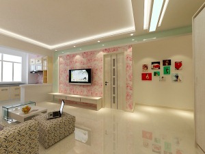 玫瑰园简装简约风格两居室客厅电视墙