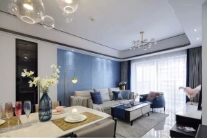 122平三居室現代風，藍色背景墻也超驚艷