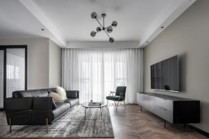 99平米三居室现代风格，灰绿色墙面超有质感
