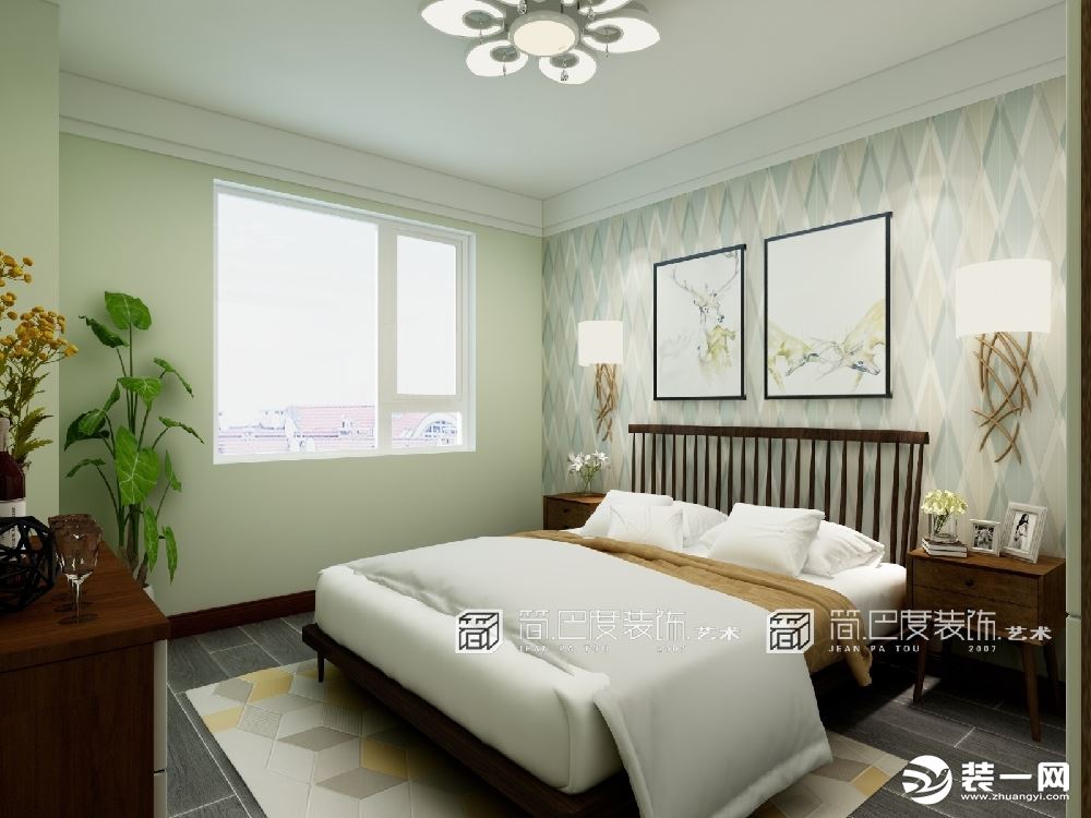 上海滩花园260平方现代中式风格别墅豪宅卧室装修案例