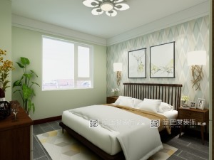 上海滩花园260平方现代中式风格别墅豪宅卧室装修案例