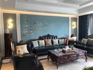 祥隆綠城196平現代美式沙發背景墻實景裝修案例
