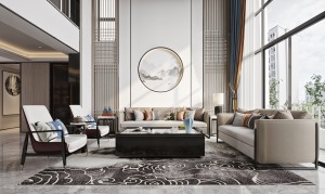.奧龍觀邸420平別墅輕奢風格裝修效果圖客廳