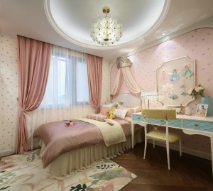 柔美的女孩房，满足了女孩子一颗小公主心，采用梦幻浪漫的藕粉色，勾勒温馨含蓄的画面。