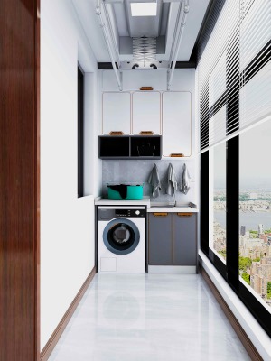新中式风格-阳台洗衣机柜装修效果图