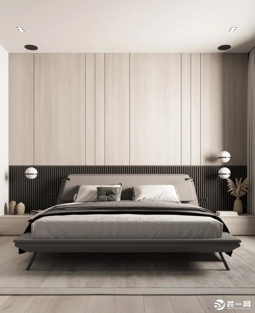 卧室的设计增添了一丝神秘感，绝大部分使用了木质元素，整体风格温文儒雅，令人卸下防备，安然入睡。