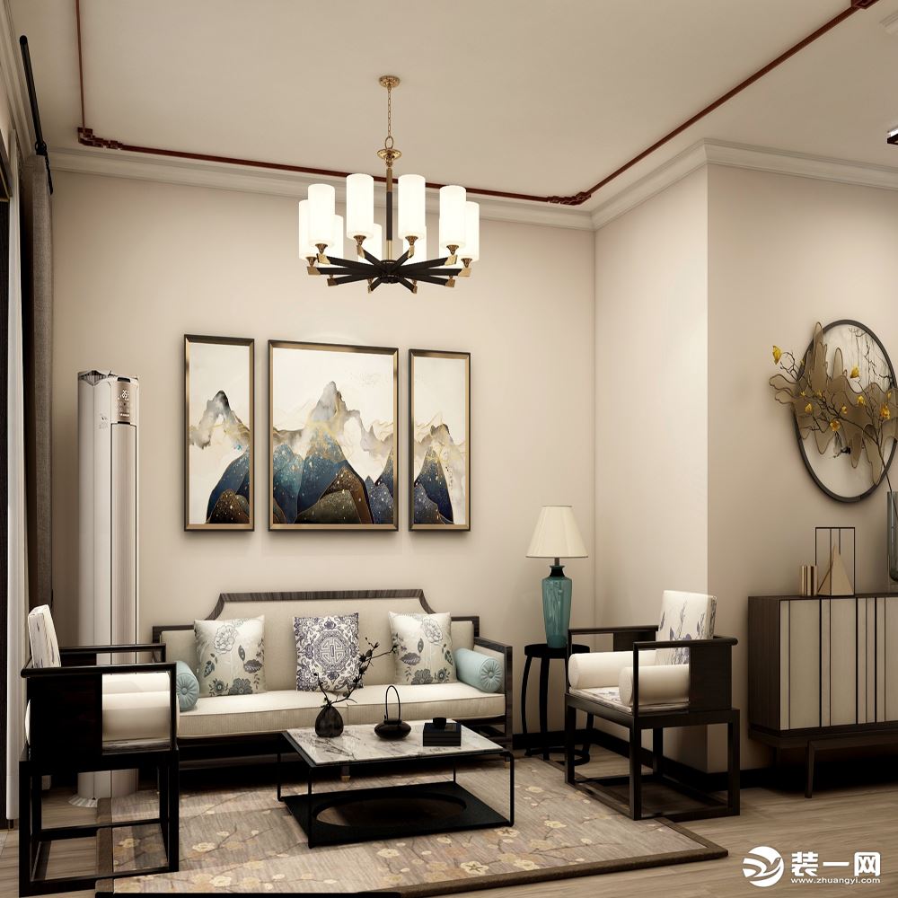 杨柳春风户型新中式客厅效果图