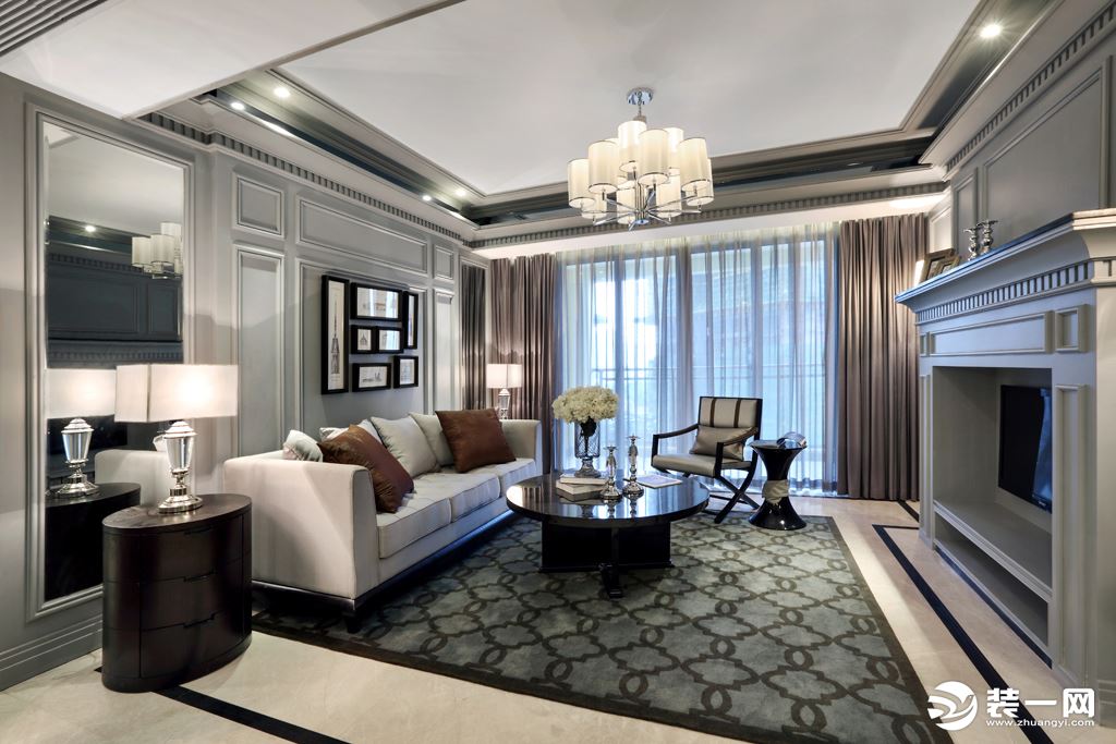 宁波楚邦上易装饰149平米复式现代美式风格装修设计效果图客厅