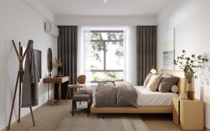 卧室简约舒适的风格基调，融入深浅层次的木纹色泽。