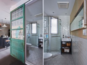 卫生间由义大利復古砖混装拼贴的造型壁面，重新定义生活美学的玩味内涵。