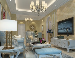 客厅简约而时尚，茶几的设计又增添了几分古朴气息。