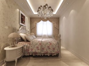卧室的吊顶灯极显奢华，淡雅的碎花床品把卧室装扮的尤为温馨。