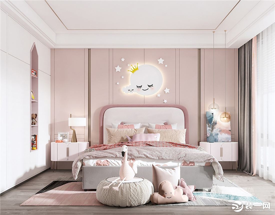 色彩是女孩卧室装修的永恒主题，温柔的粉色及娇俏甜美的主题最适合不过.