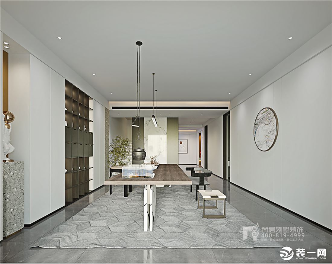 不同于一般的茶室设计，本案的茶室将传统元素与现代元素完美融合，呈现了一个俊雅悠然的舒适空间。