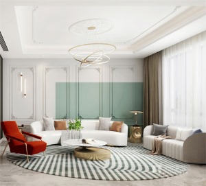 以简约的空间与华丽端庄的软装与颜色搭配为主，注重高品质与设计感，通过家具和部分软装来体现现代法式效果