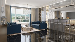 客厅以现代轻奢风格为主，金属及玻璃和皮质的元素突出现代新奢的极致品味.