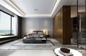 卧室没有过分的装饰，整体以灰色为主，一切从功能出发，造型比例适度，外观明快、简洁。