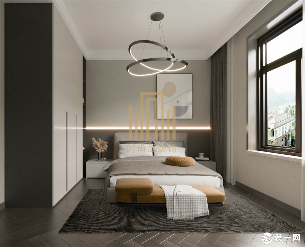 卧室效果图|紫薇曲江意境99平米现代风格装修案例|西安时尚层装饰|