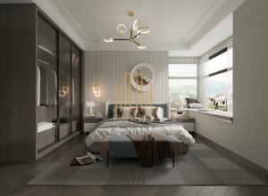 卧室效果图|紫薇曲江意境99平米现代风格装修案例|西安时尚层装饰|