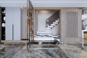金地湖城大境 现代轻奢风格 别墅装修设计案例  楼梯效果图