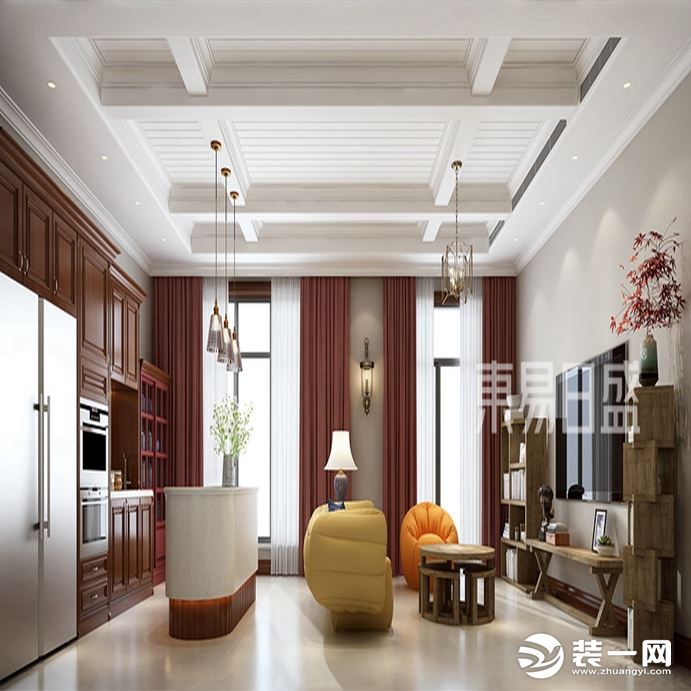 客厅中陈列着许多业主之前的家具及饰品，设计师运用自身优势将这些家具完美的组合运用呈现出来一个崭新的家