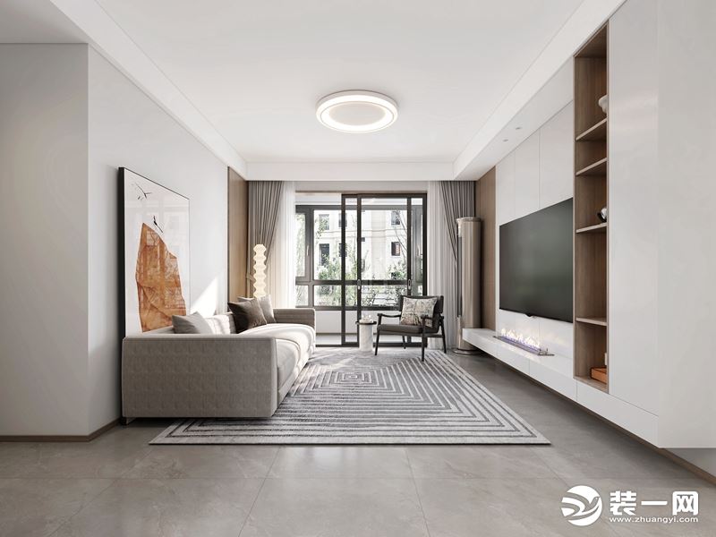 客厅的整体比较干净，又比较沉稳。现代和中式的结合，打造一个温馨又舒适的生活空间。