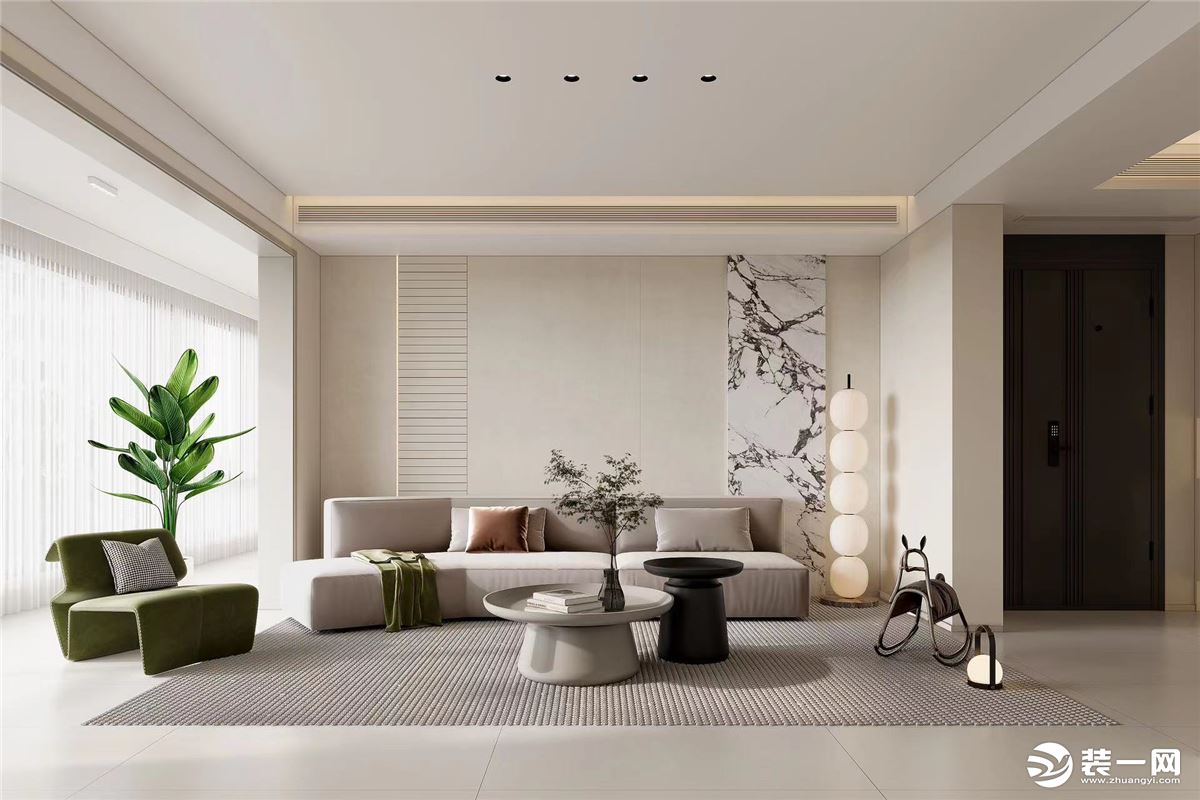 整个客厅空间用暖色来做设计，空间中没有一丝多余的装饰，用简约而不简单的方法打造了一个精致的居住环境。