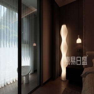 卧室精美别致的落地灯，提升整个空间的美感，使居住空间在柔和的灯光下显得格外温暖。