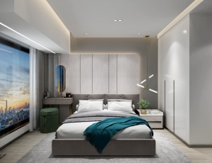 卧室采用无主灯设计，自由度高、可控制范围大，让顶面更加简洁干净，视觉上显得层高更高，光线更加均匀，可
