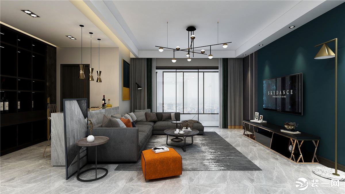 客厅的主色调为灰色调，凸显了家具的质感。本案在追求简约的过程中，使用了大量的棉麻材质，让木质的温馨与