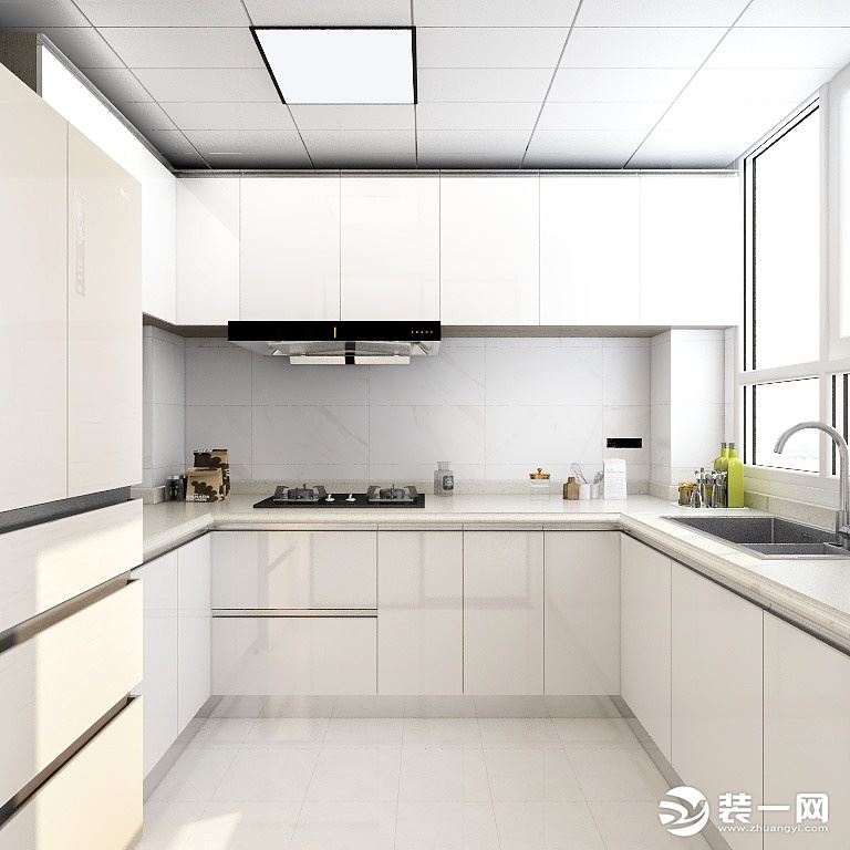 U字型厨房也是很常见的一种厨房设计，它是L型厨房的一个延伸，相对更占面积，适合中等偏上的户型。