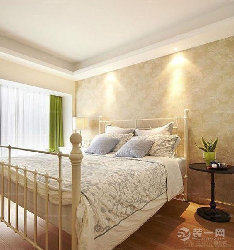 卧室效果图 每个角落都弥散出简单舒适的味道，以乳黄色为主色，给整个卧室带来明亮、温馨的基调，造型独特