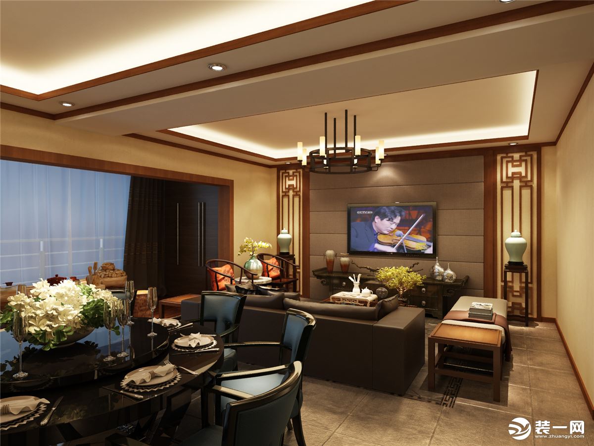 雍江翠湖  116平方三居室 新中式风格  客厅 装修效果图