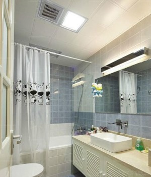 卫生间效果图  小户型的卫生间设计成北欧风格，以简单的线条和浅浅的色彩为修饰，让空间更灵动，增大空间