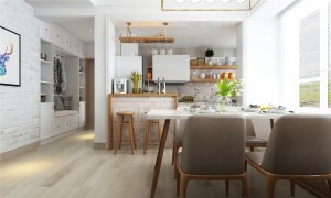 开放式厨房设计宁波浪琴屿装饰 碧桂园 幸福里115平方三居室北欧风格设计效果图