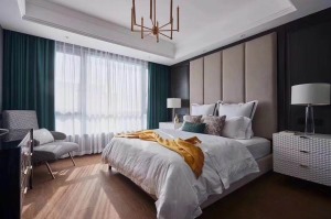 卧室宁波浪琴屿装饰轻奢风格130平三居室装修实景图