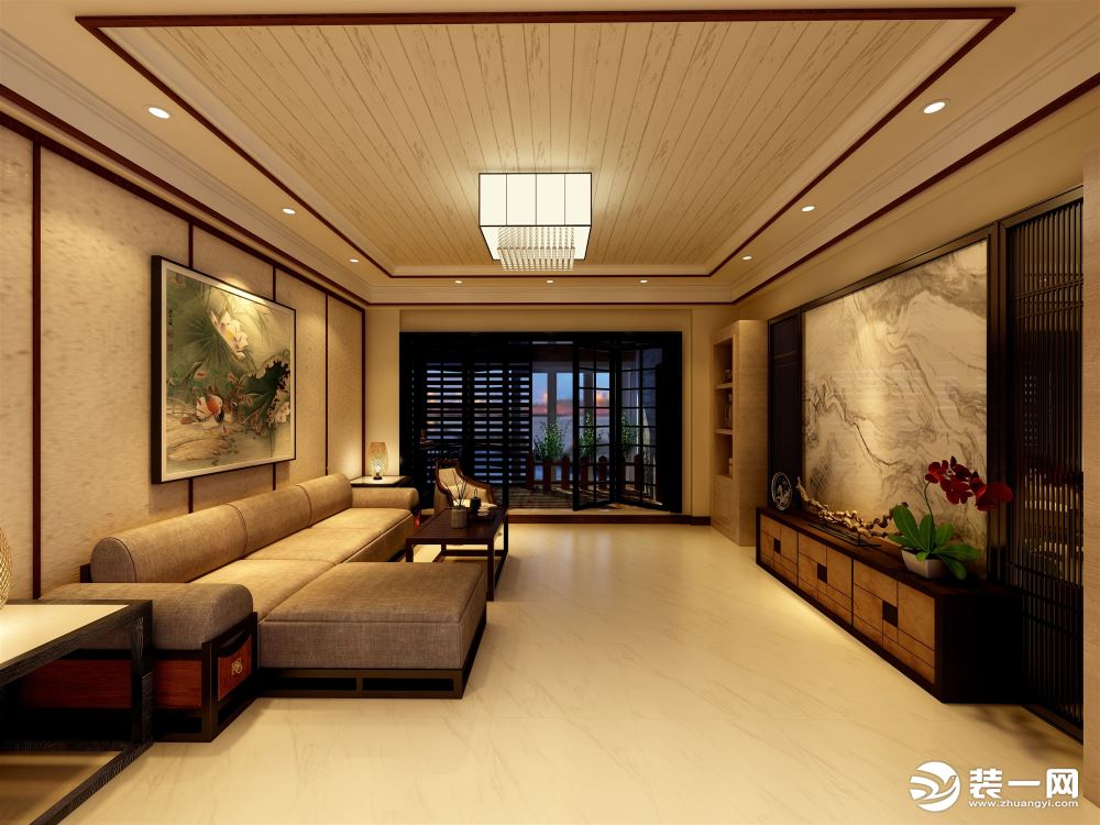 中式风格客厅，定制背景墙