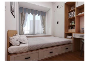 房间定制床，衣柜一体柜，简约配色风格