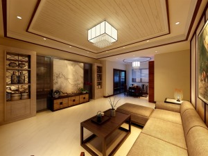 中式风格客厅，中式吊顶及灯饰搭配