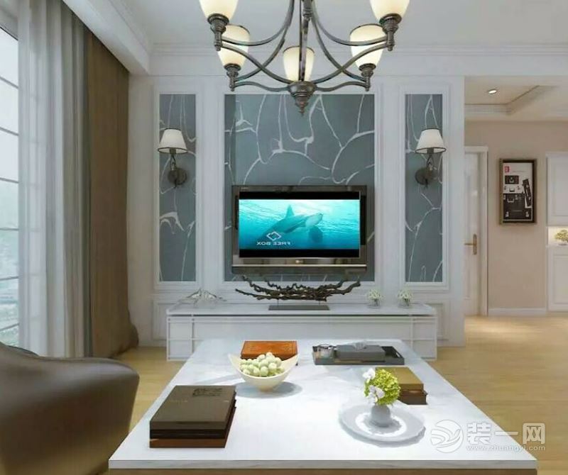 滨湖春融苑88平米户型简欧风格电视背景墙装修效果图